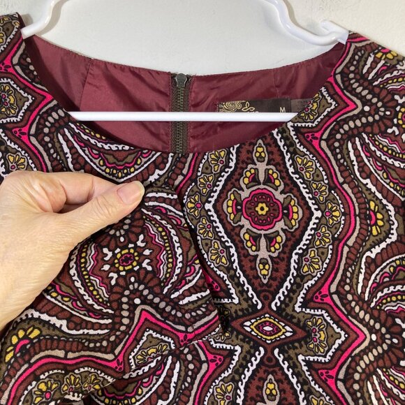 Womens Prana Cece Shift Dress Medallion Print Lined Zip Brown Red M - Picture 4 of 8